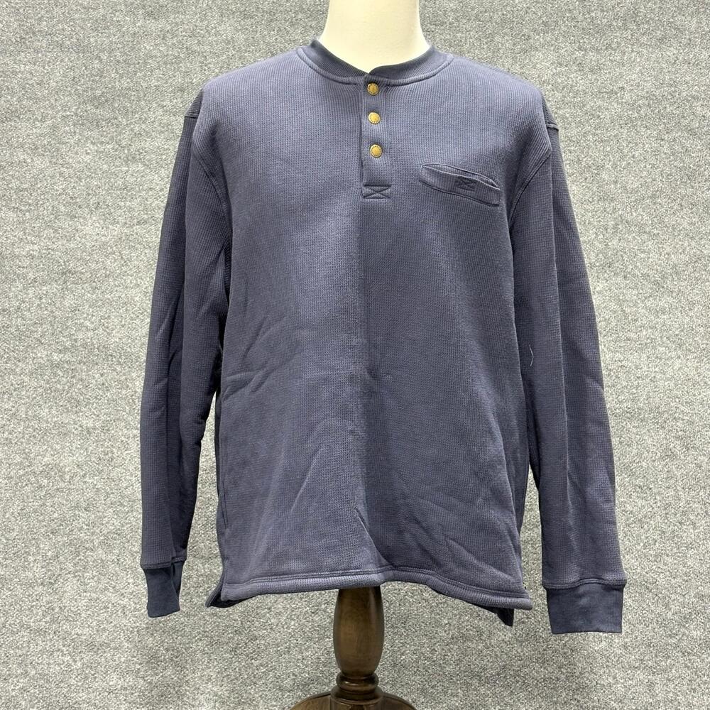Stanley Sweatshirt Mens XL Blue Thermal Henley Sherpa Lined Pockets Workwear